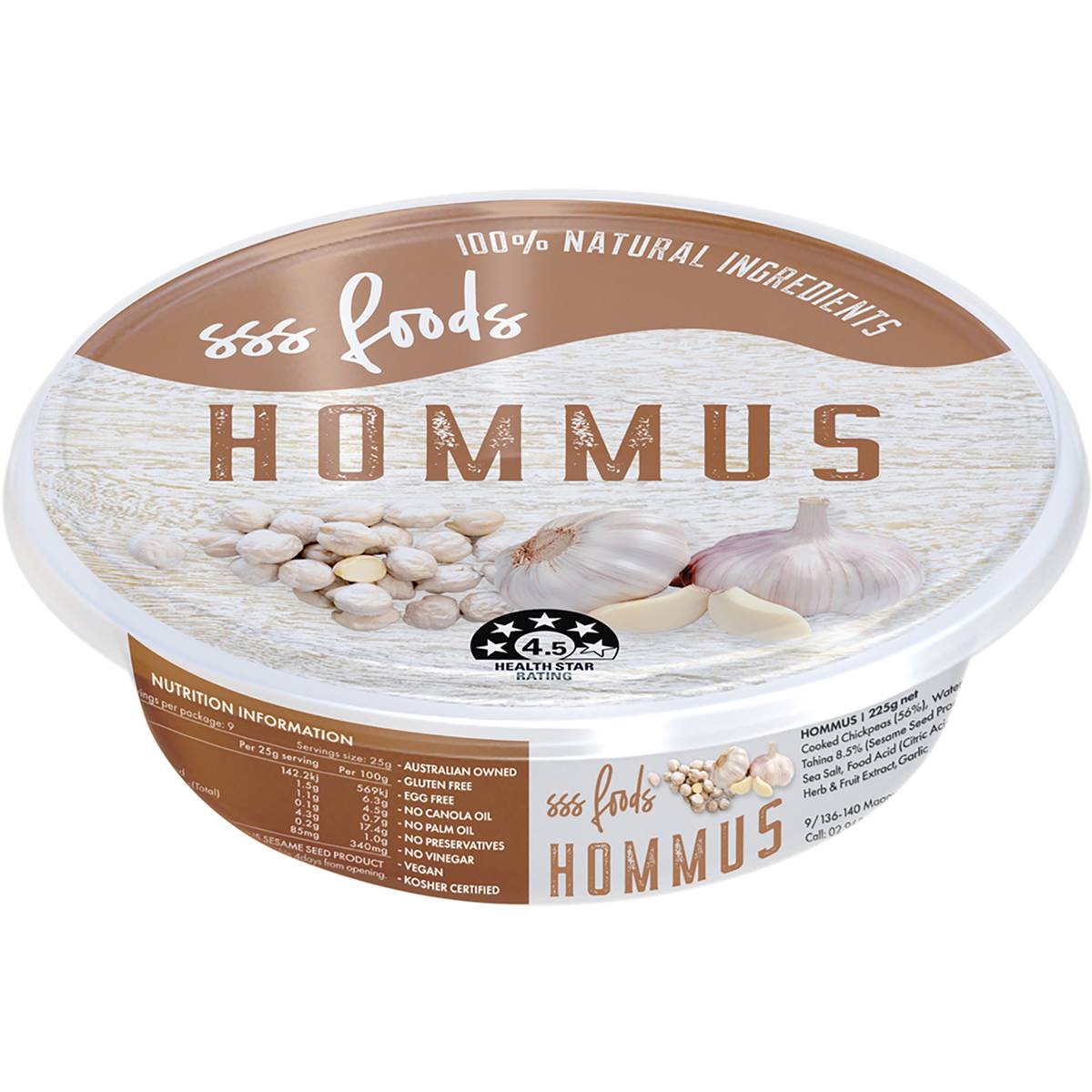 Sss Foods Hommus Natural 225g | Woolworths
