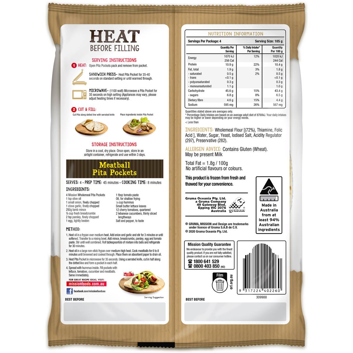Mission Pita Bread Pockets Wholemeal 420g Woolworths