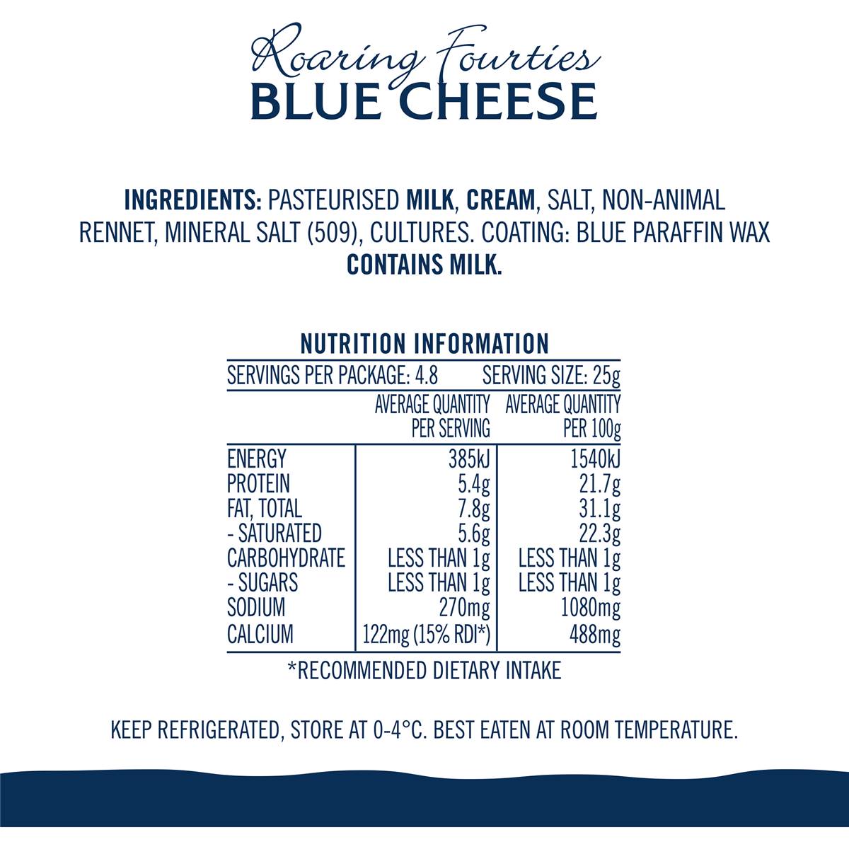 King Island Dairy Roaring 40s Blue Cheese 120g Woolworths