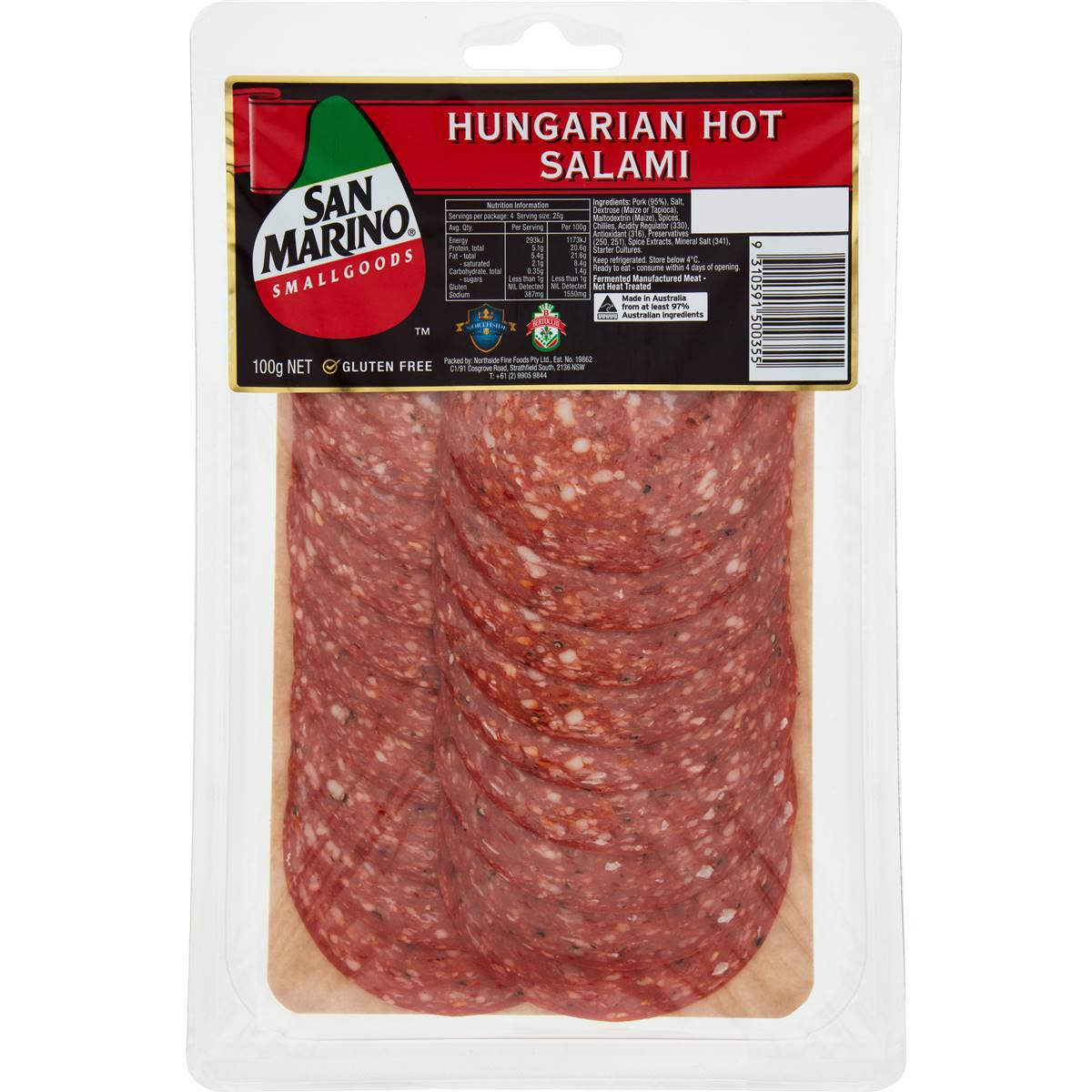 San Marino Hungarian Hot Salami 100g