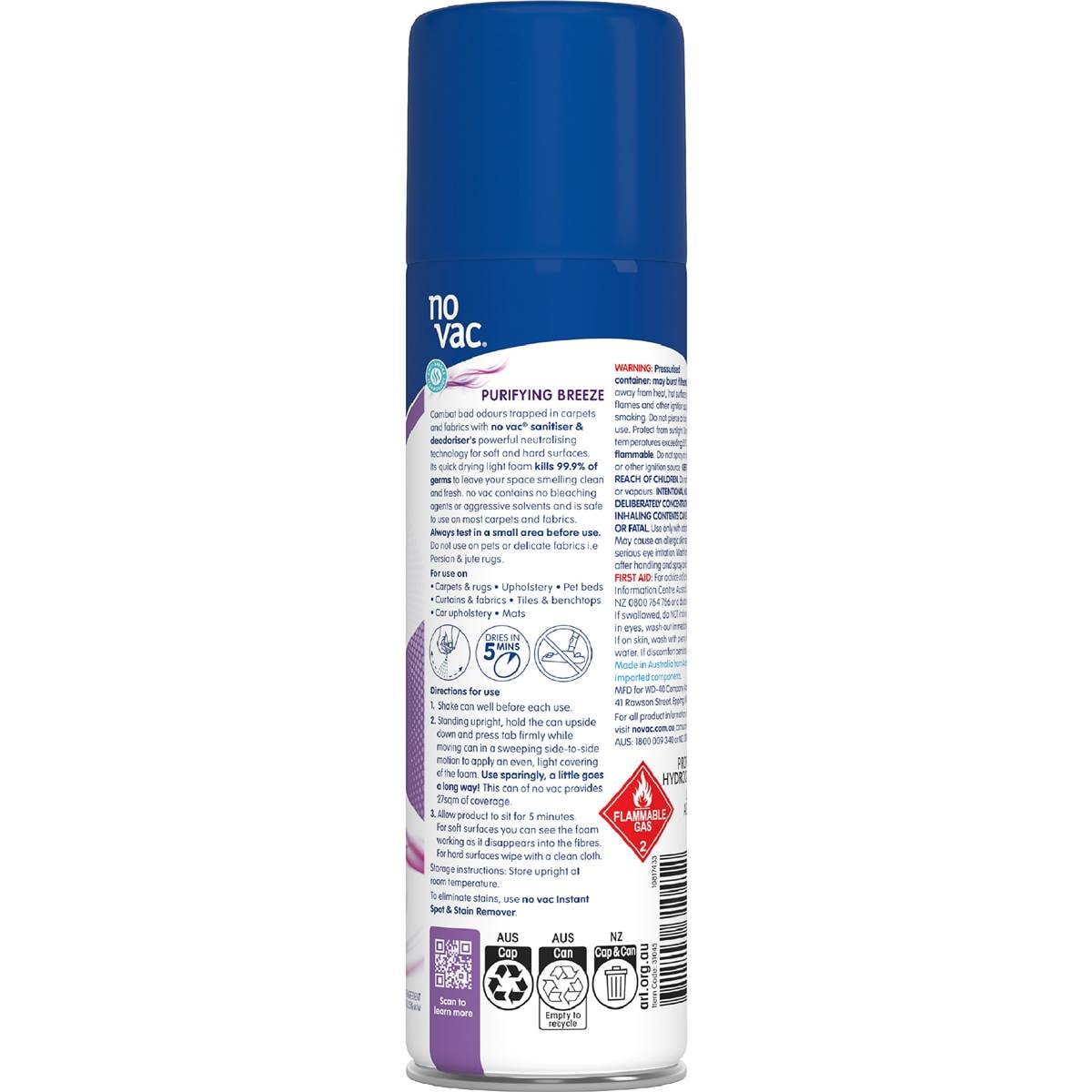 No Vac Sanitiser & Deodoriser Carpet Purifying Breeze 290g Woolworths