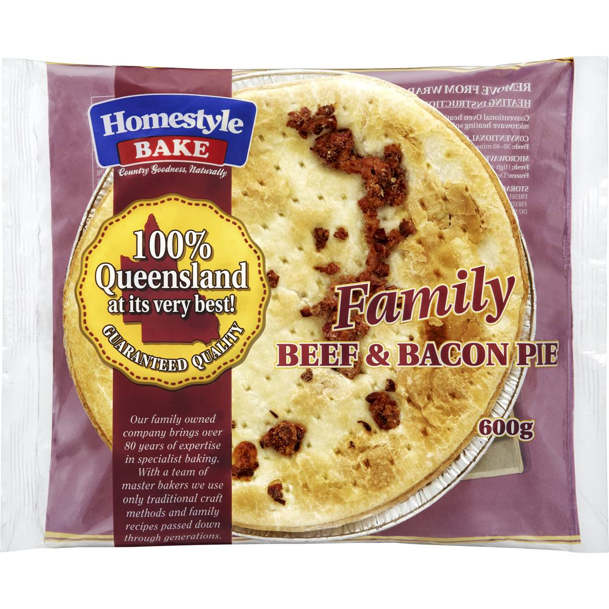 Homestyle Bake Pie Beef & Bacon 600g Woolworths