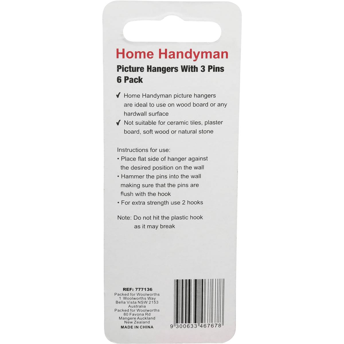 Home Handyman Tools 3 Pin Picture Hangers Each Woolworths