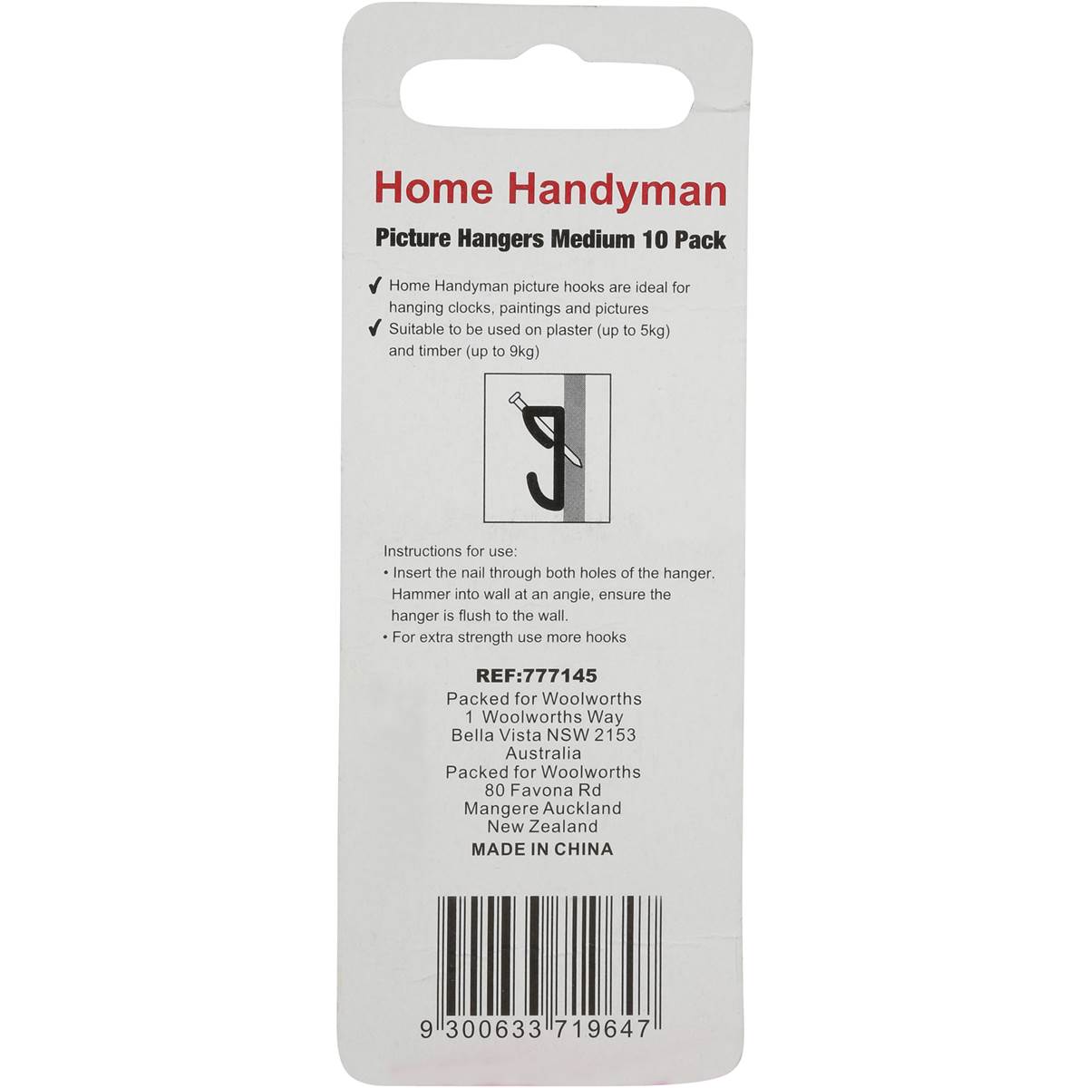 Home Handyman Tools Picture Hangers 10 Pack Woolworths