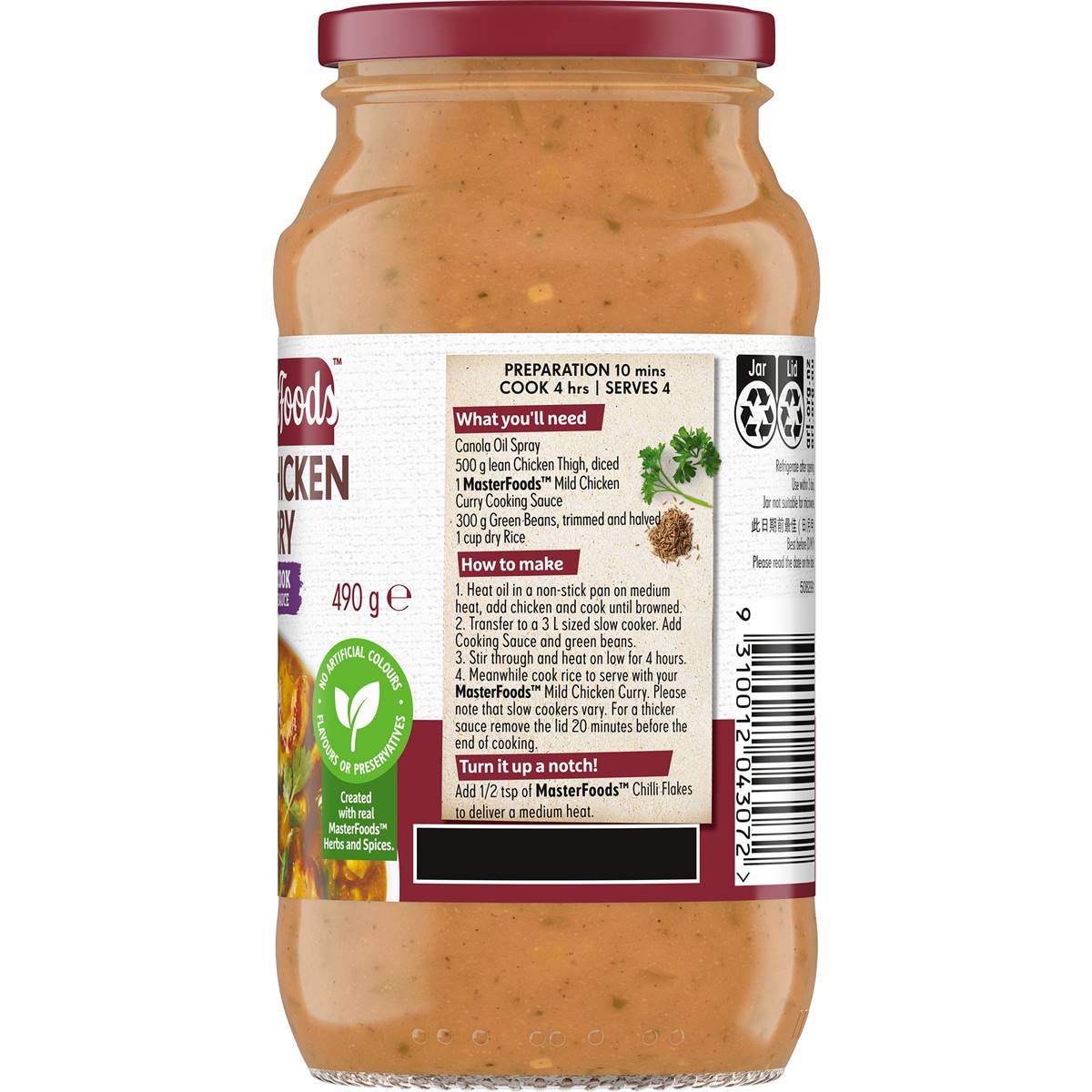 Masterfoods Mild Chicken Curry Slow Cook Sauce 490g Woolworths