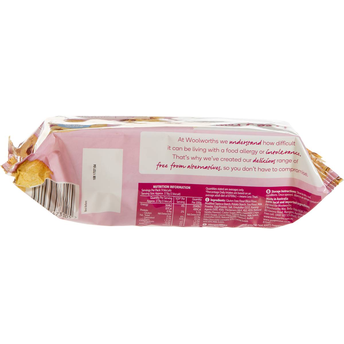 Woolworths Free From Gluten Chocolate Chip Biscuit 160g Woolworths