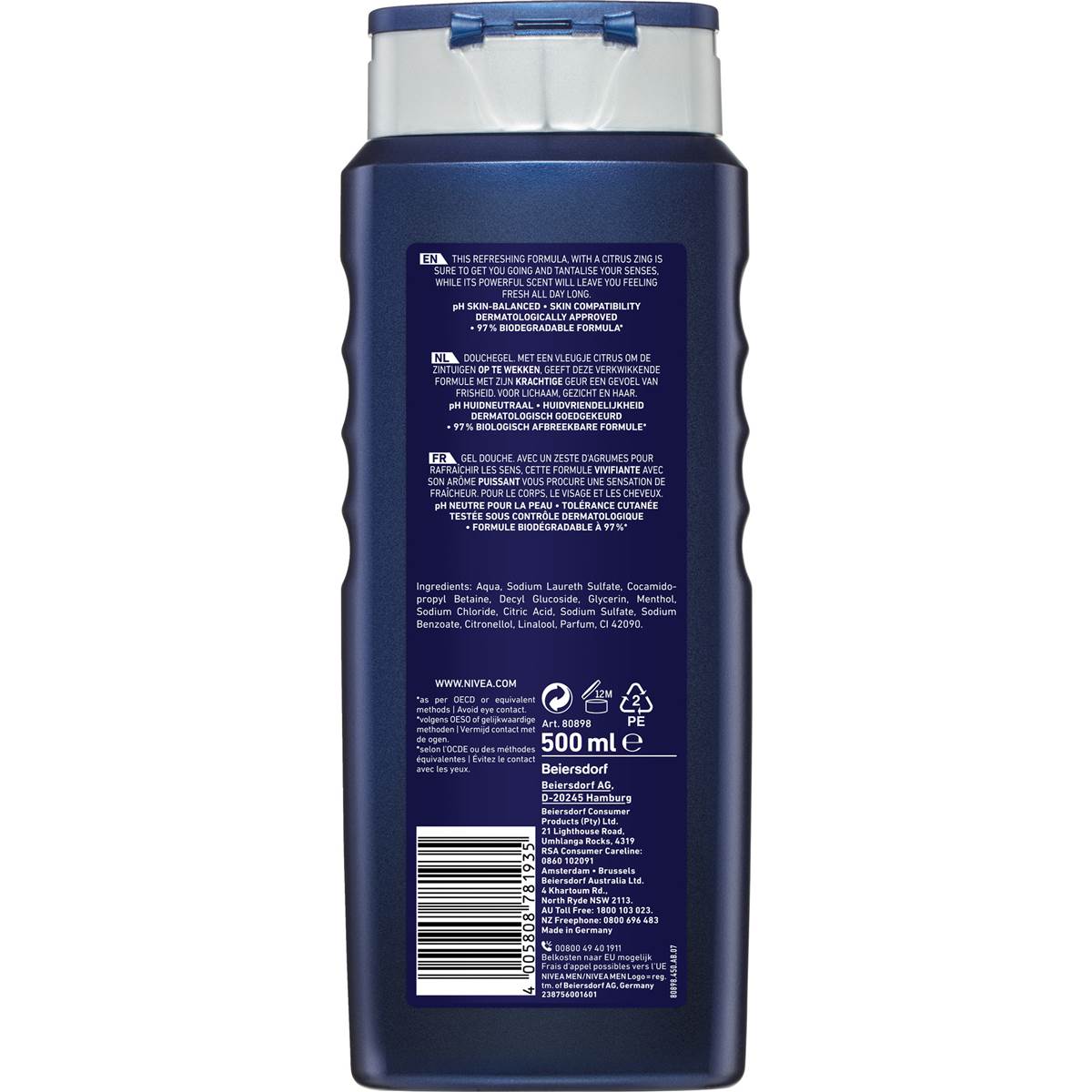 Nivea Men Power Refresh Shower Gel & Body Wash 24 Hour Effect 500ml