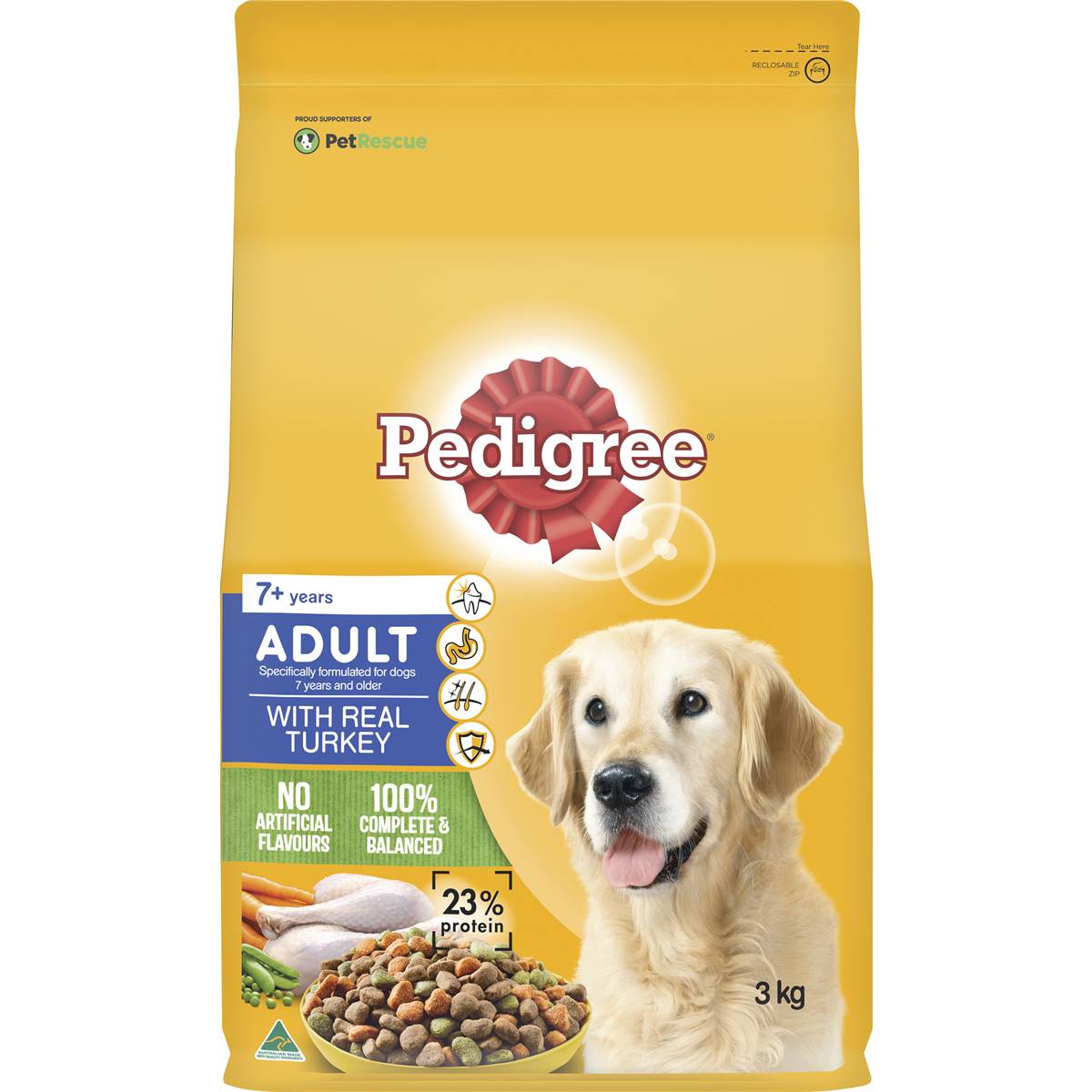 Pedigree Adult 7+ Years With Real Turkey Dry Dog Food 3kg | Woolworths