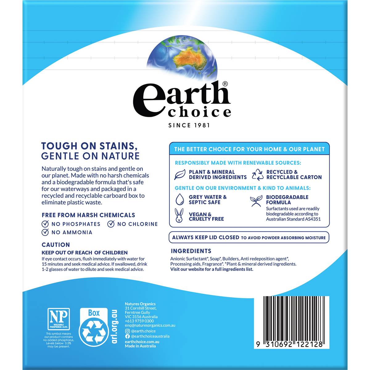 Earth Choice Front Loader Laundry Powder 2kg Woolworths
