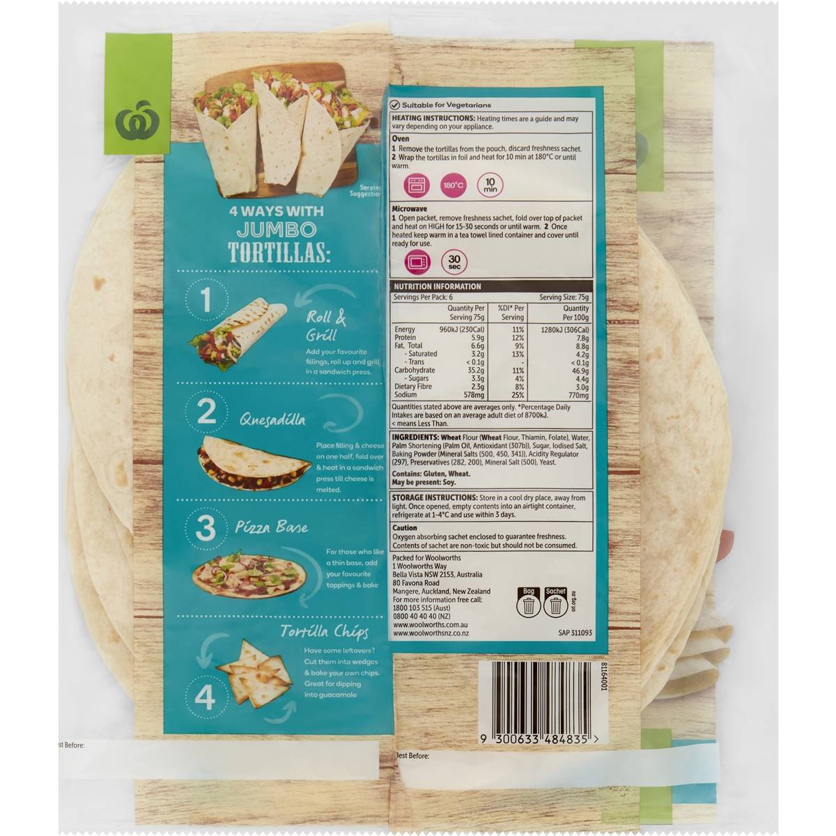 Woolworths Tortilla Jumbo 6 Pack Woolworths