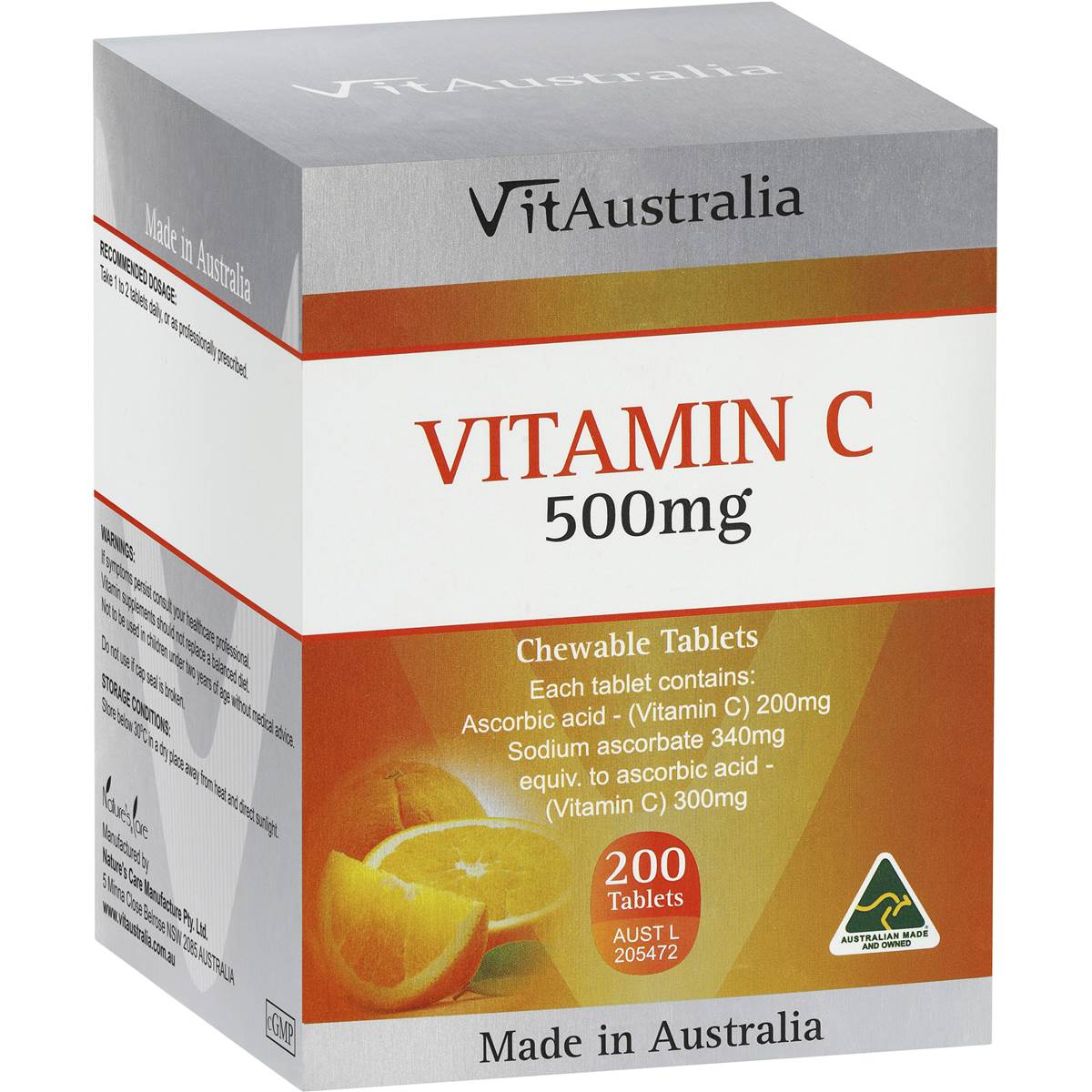 Vitaustralia Vitamin C 500mg Chewable 200 Tablets Woolworths