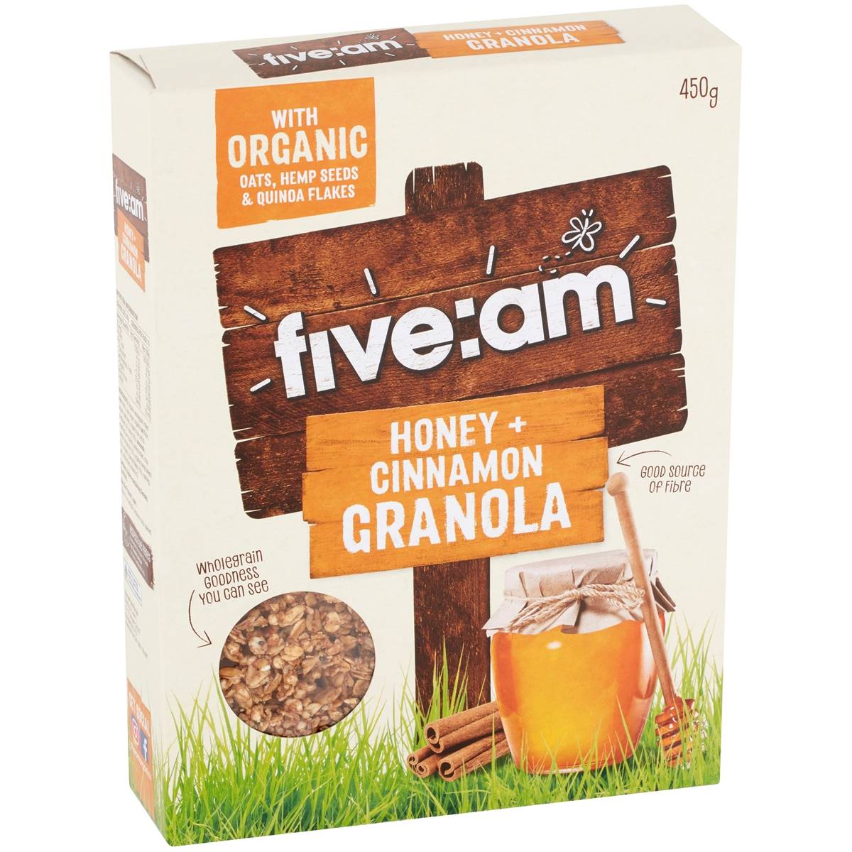 Fiveam Organic Honey & Cinnamon Granola 450g Woolworths