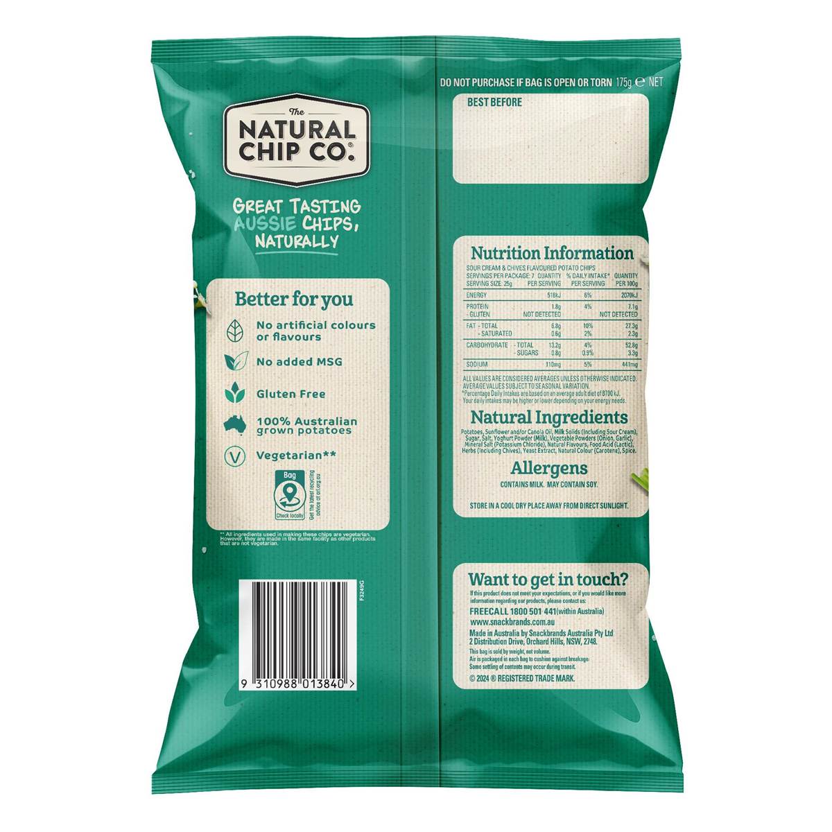 The Natural Chip Co. Sour Cream & Garden Chives 175g Woolworths