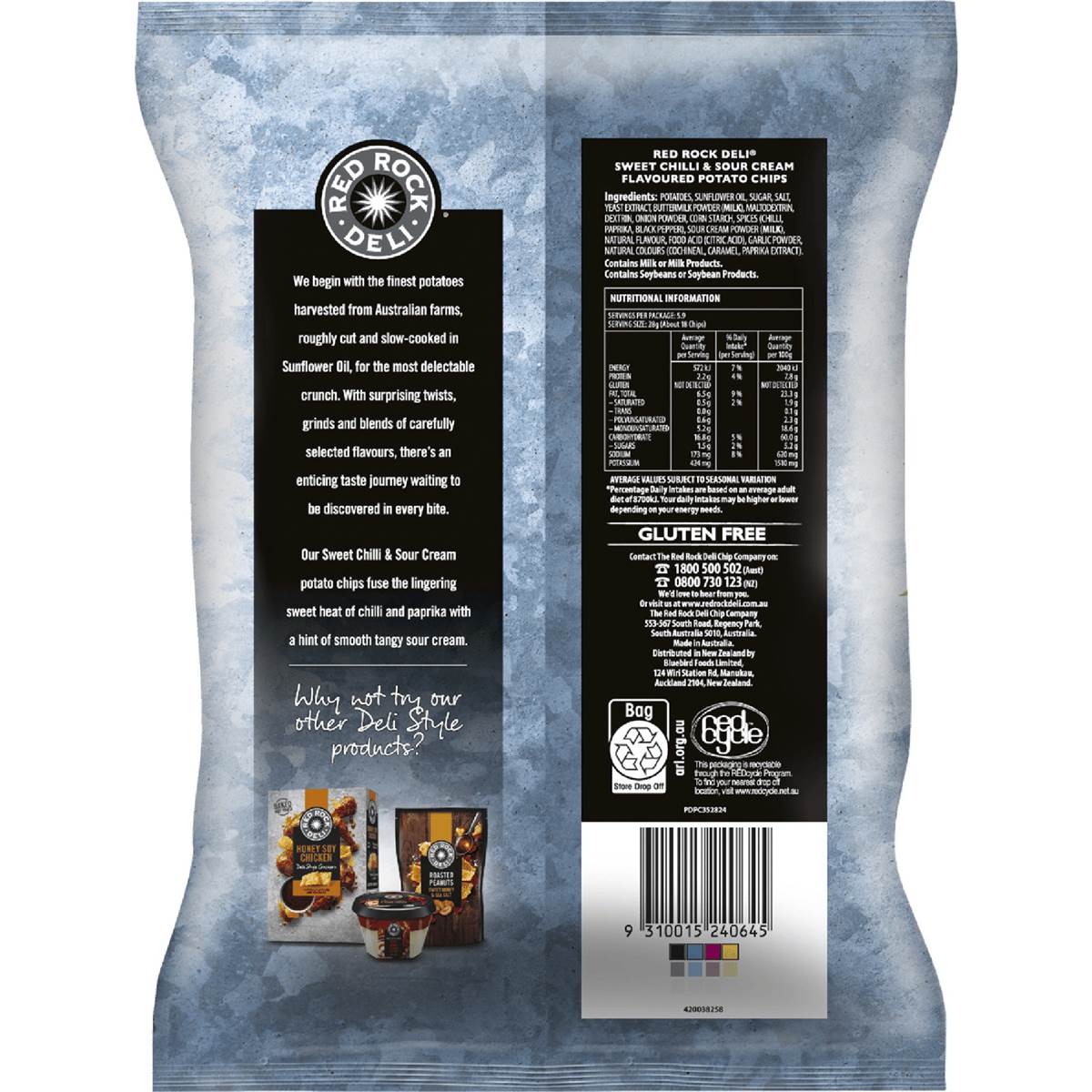 Red Rock Deli Potato Chips Sweet Chilli & Sour Cream 165g Woolworths