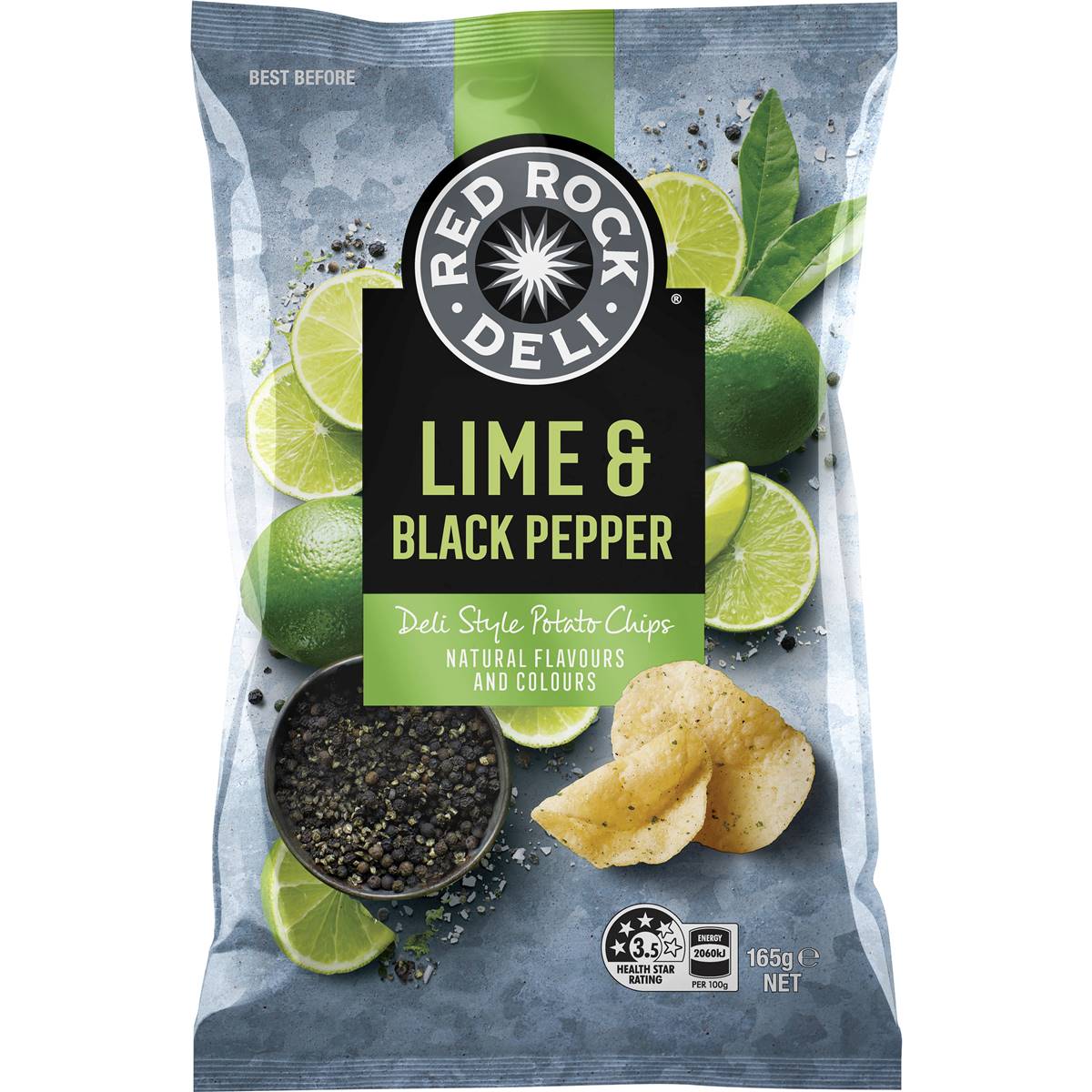 Red Rock Deli Potato Chips Lime And Black Pepper 165g Woolworths