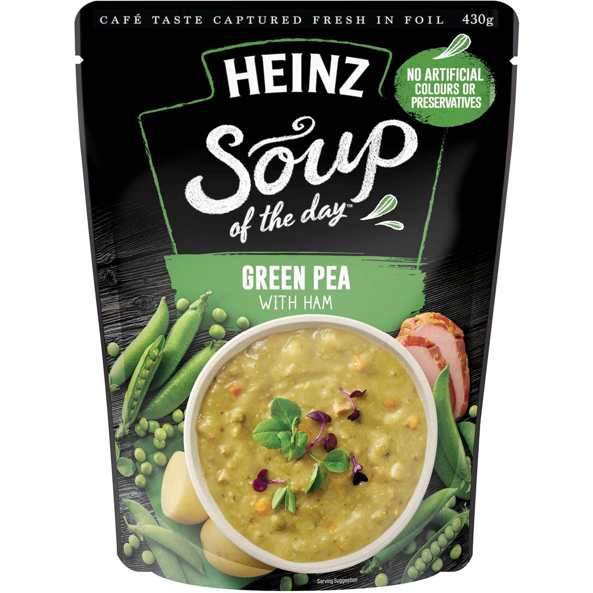 Heinz Soup Of The Day Green Pea With Ham Soup Pouch 430g Woolworths