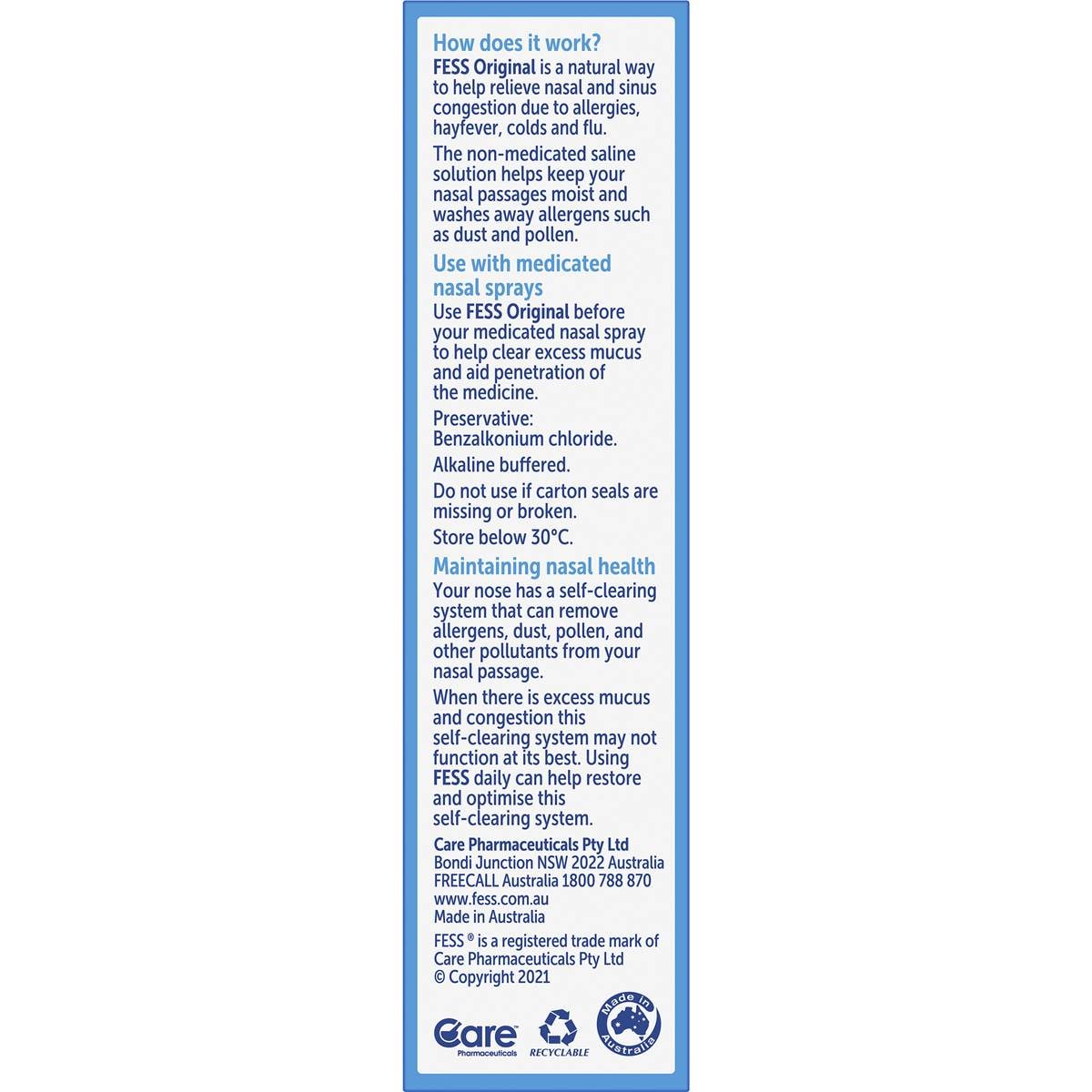 Fess Saline Nasal Spray 30ml Woolworths