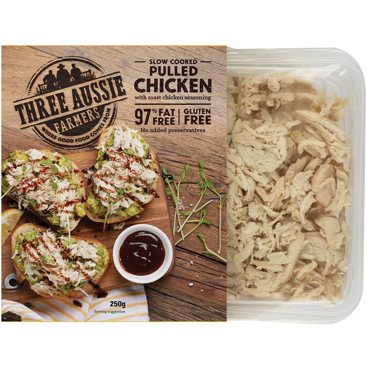 Three Aussie Farmers Slow Cooked & Pulled Roast Chicken With Chicken