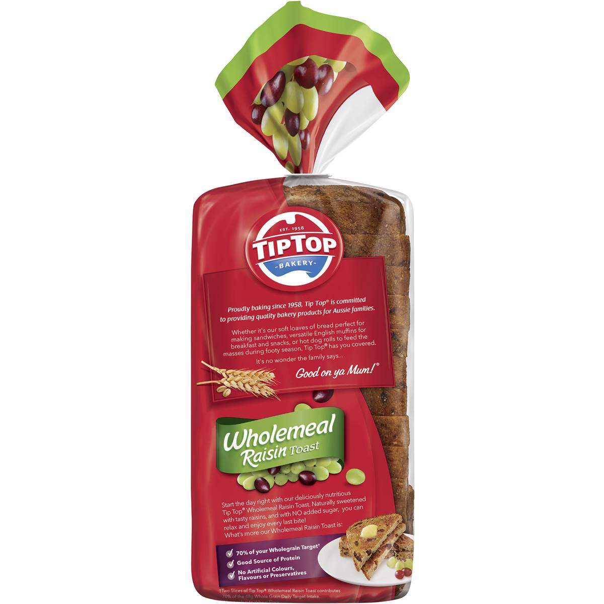 Tip Top Bakery Wholemeal Raisin Fruit Bread Loaf Toast 600g Woolworths