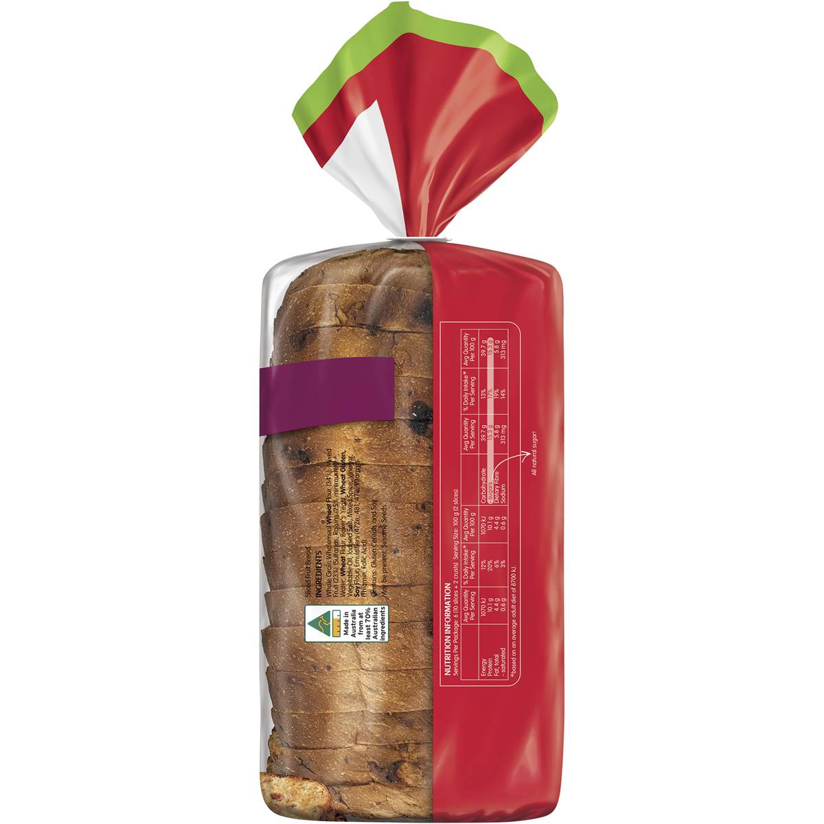 Tip Top Wholemeal Raisin Fruit Bread Loaf Toast 600g Woolworths