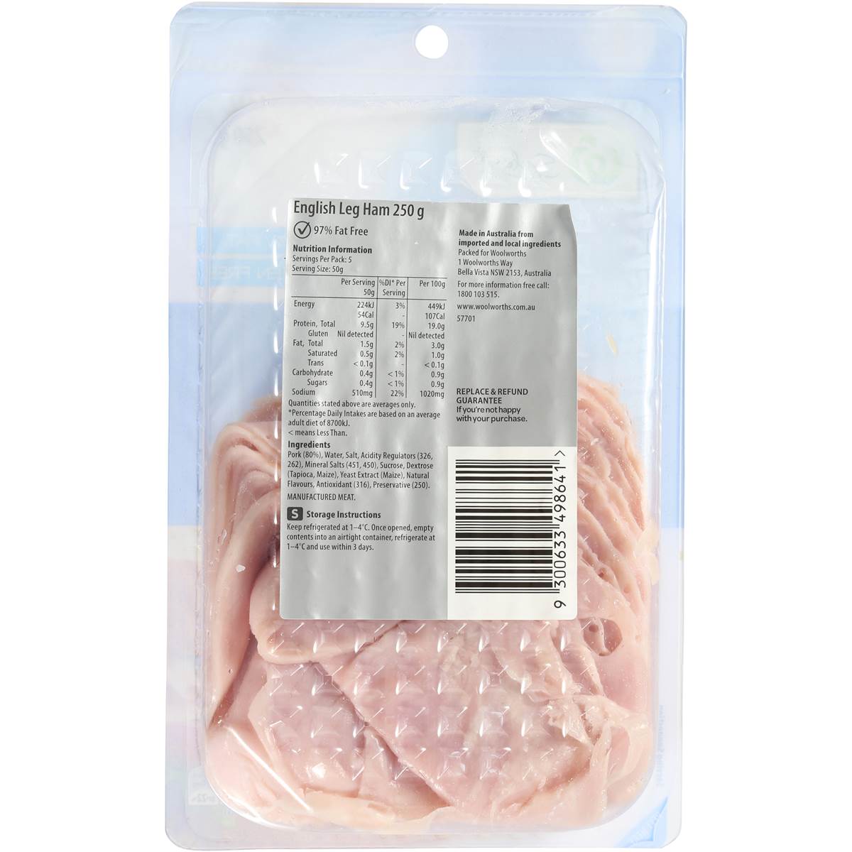 Woolworths Select Ham English Leg 250g Woolworths