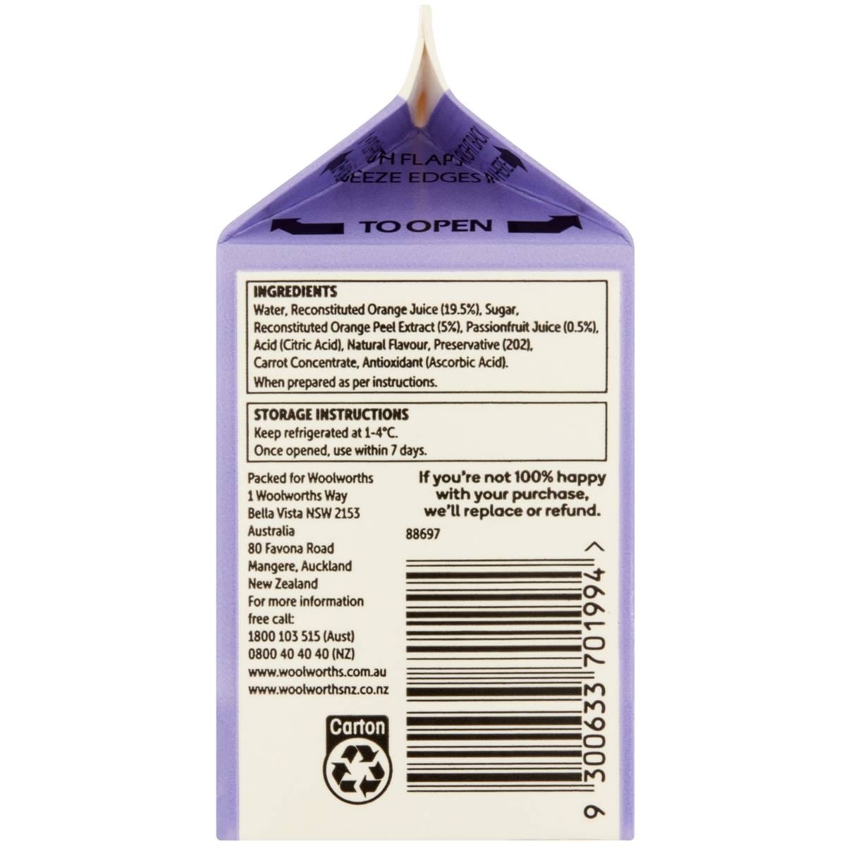 Woolworths Orange & Passionfruit Concentrate 500ml Woolworths