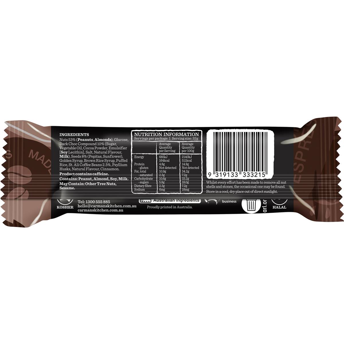 Carman's Nut Bars Choc Espresso 5 Pack | Woolworths