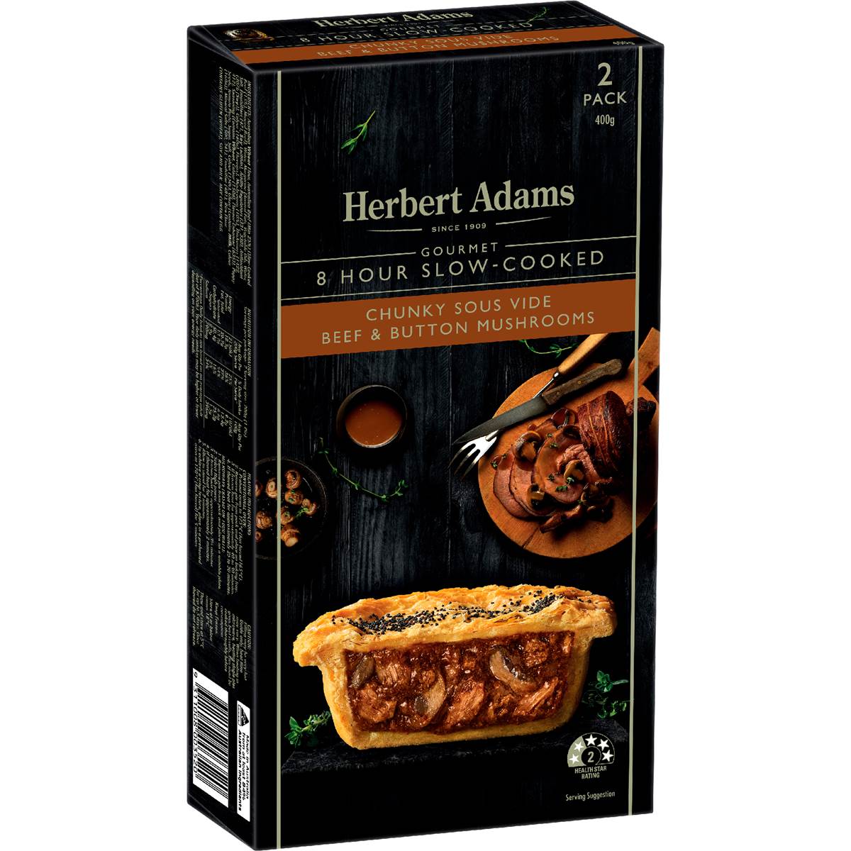 Herbert Adams Pies Chunky Slow Cooked Beef & Mush 2 Pack Woolworths