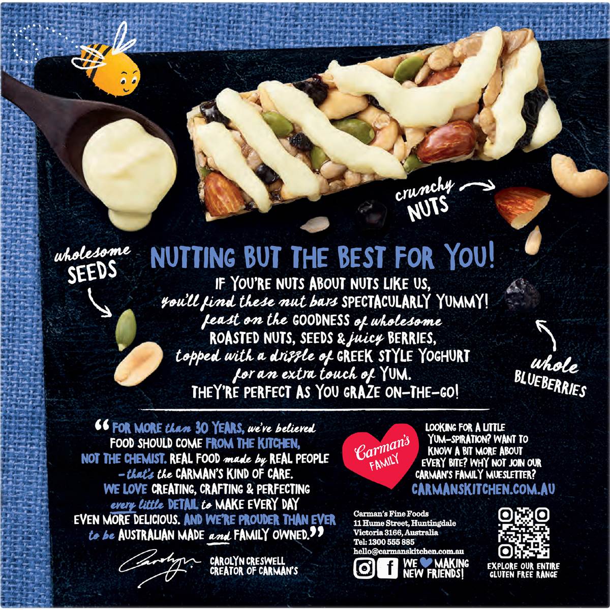 Carman's Nut Bars Greek Style Yoghurt Blueberry & Cashew 5 Pack