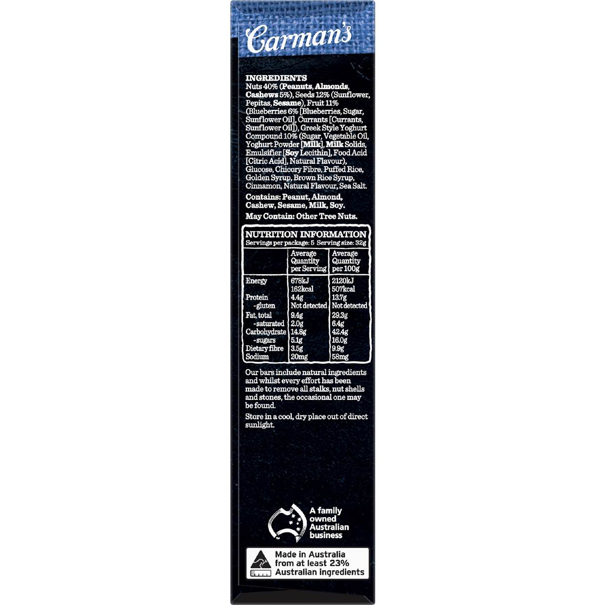 Carman's Nut Bars Greek Style Yoghurt Blueberry & Cashew 5 Pack