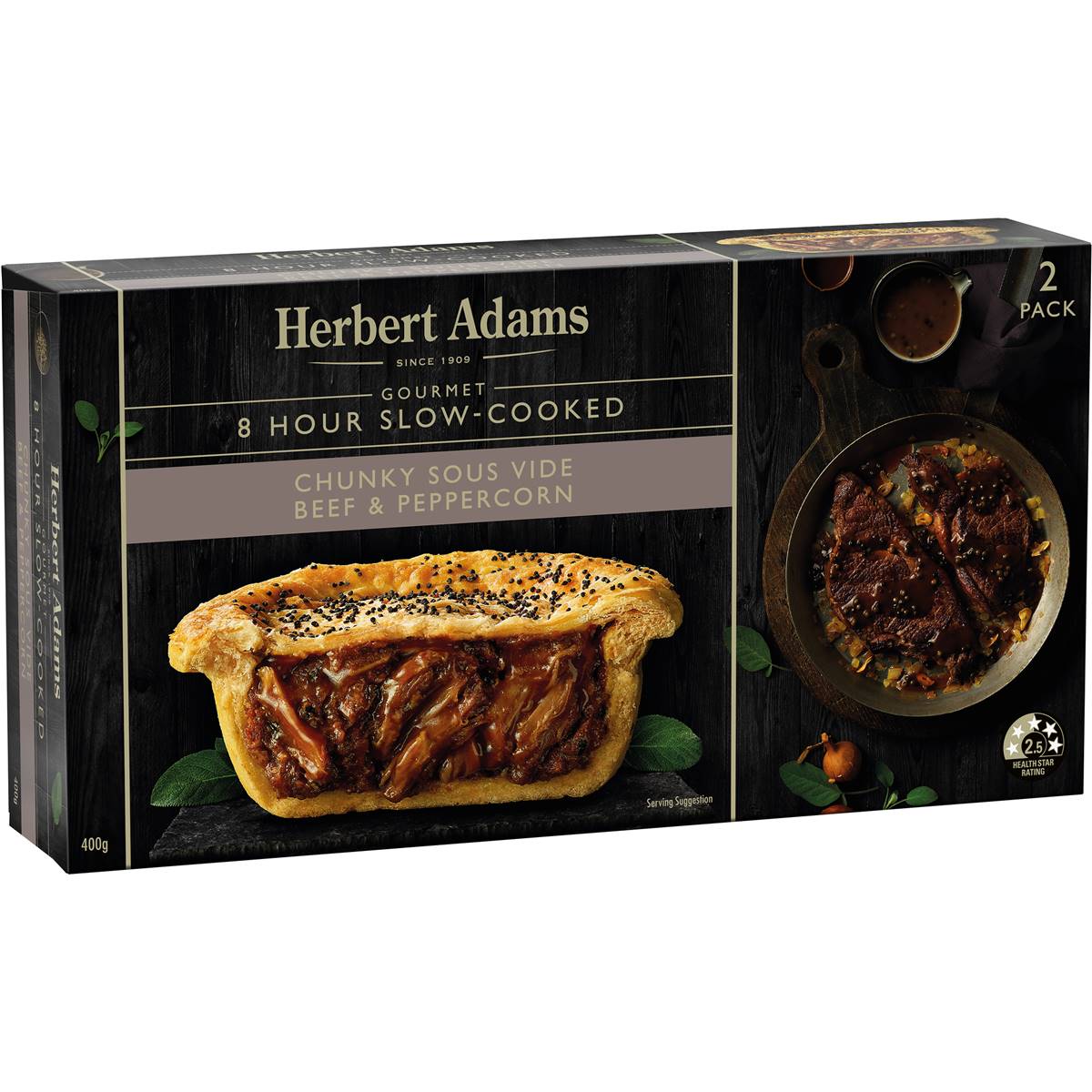 Herbert Adams Pies Slow Cooked Beef & Peppercorn 2 Pack | Woolworths