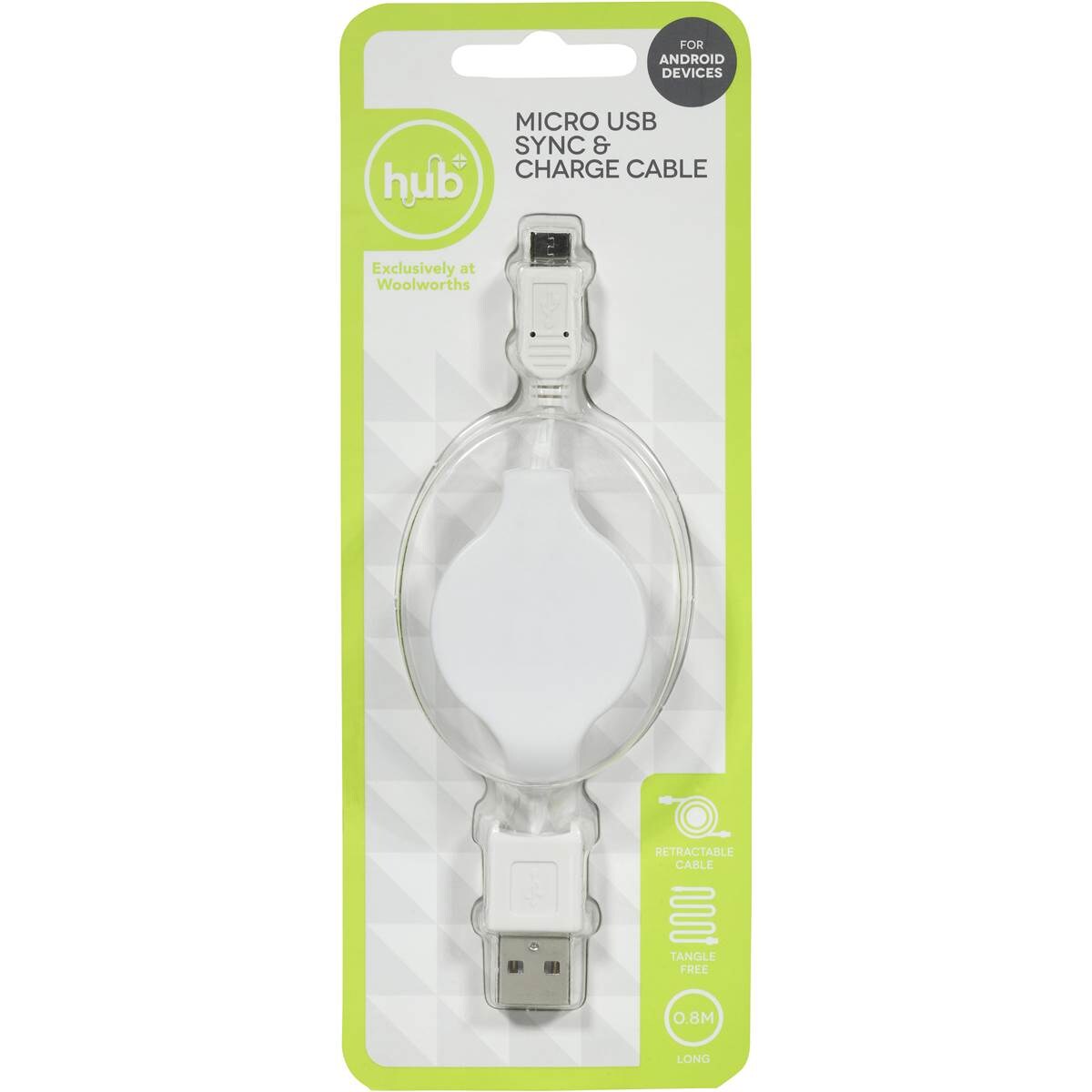 Hub Micro Usb Sync & Charge Retractable Cable Android Each Woolworths