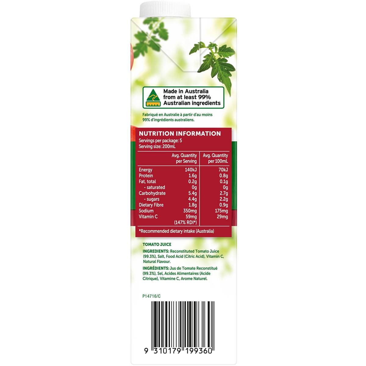 Golden Circle Tomato Juice No Added Sugar Vegetable Juices 1l Woolworths