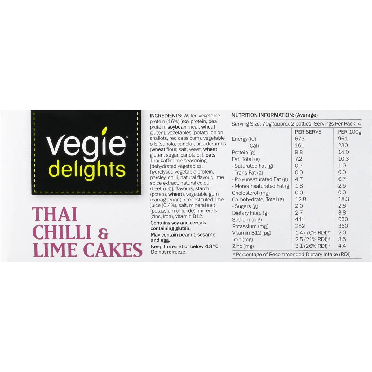 Vegie Delights Thai Chilli & Lime Cake 280g Woolworths