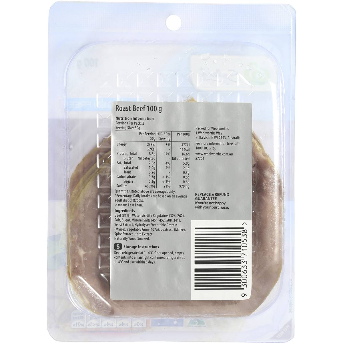 Woolworths Select Roast Beef 100g Woolworths