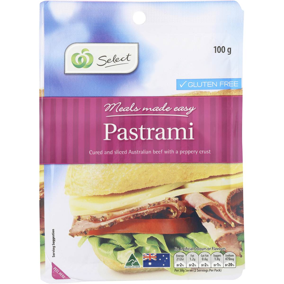 Woolworths Select Pastrami 100g Woolworths