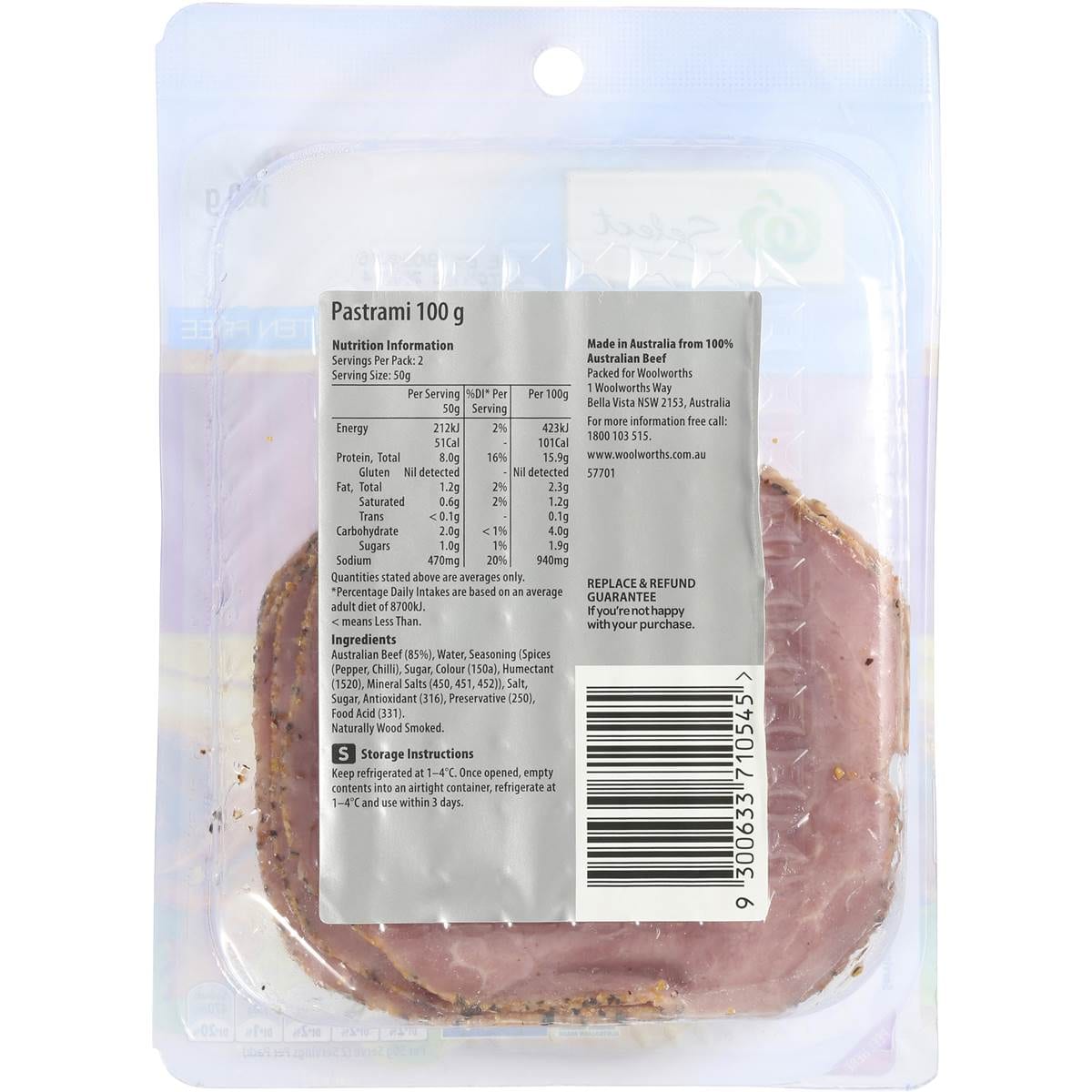 Woolworths Select Pastrami 100g Woolworths