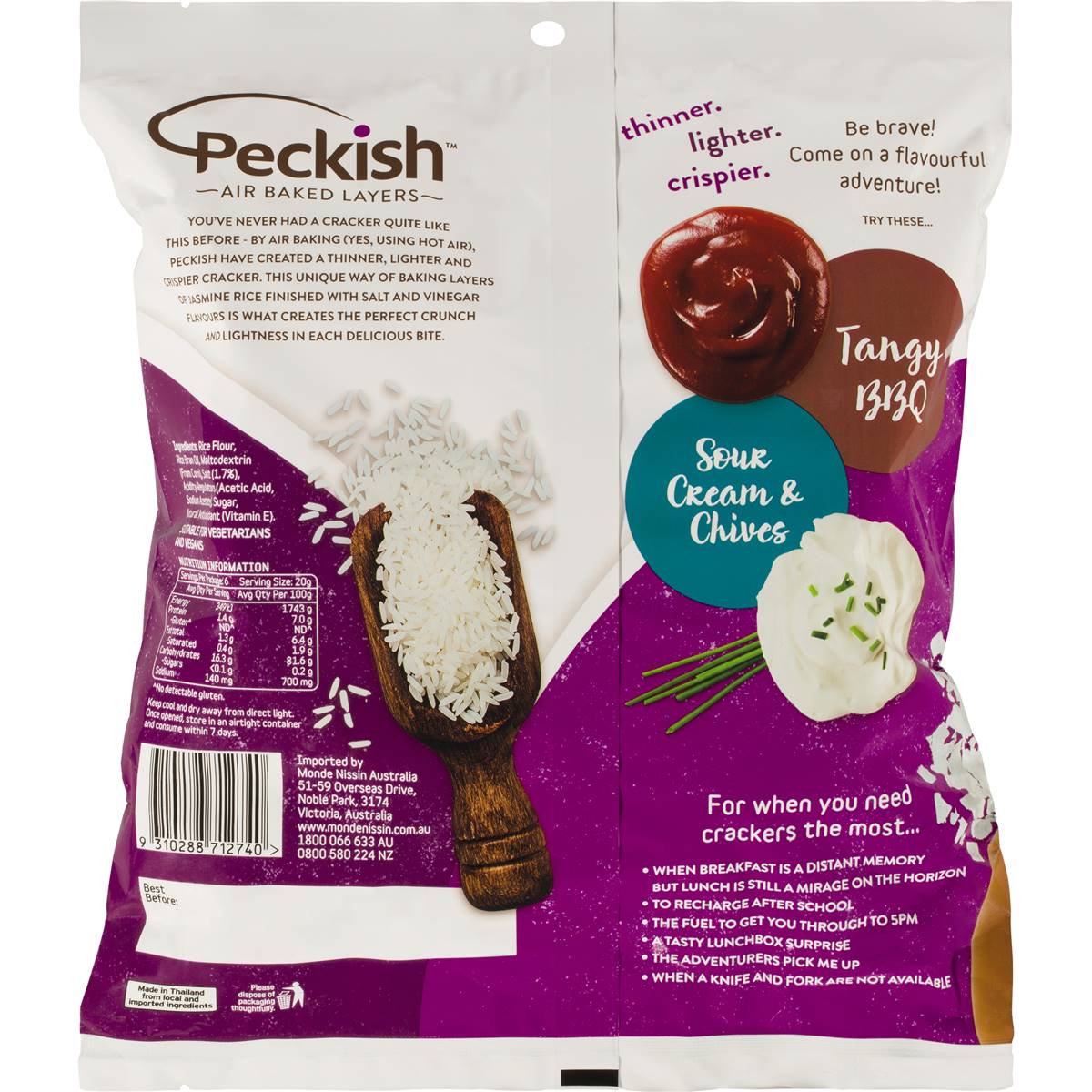 Peckish Rice Crackers Salt & Vinegar 6 Pack 120g Woolworths