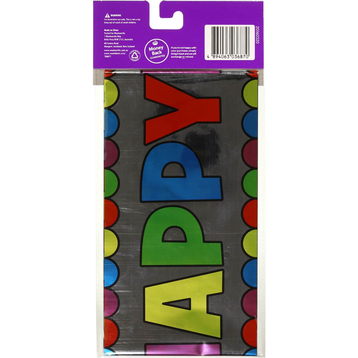 Woolworths Party Banner Happy Birthday Foil 3.65m Each Woolworths