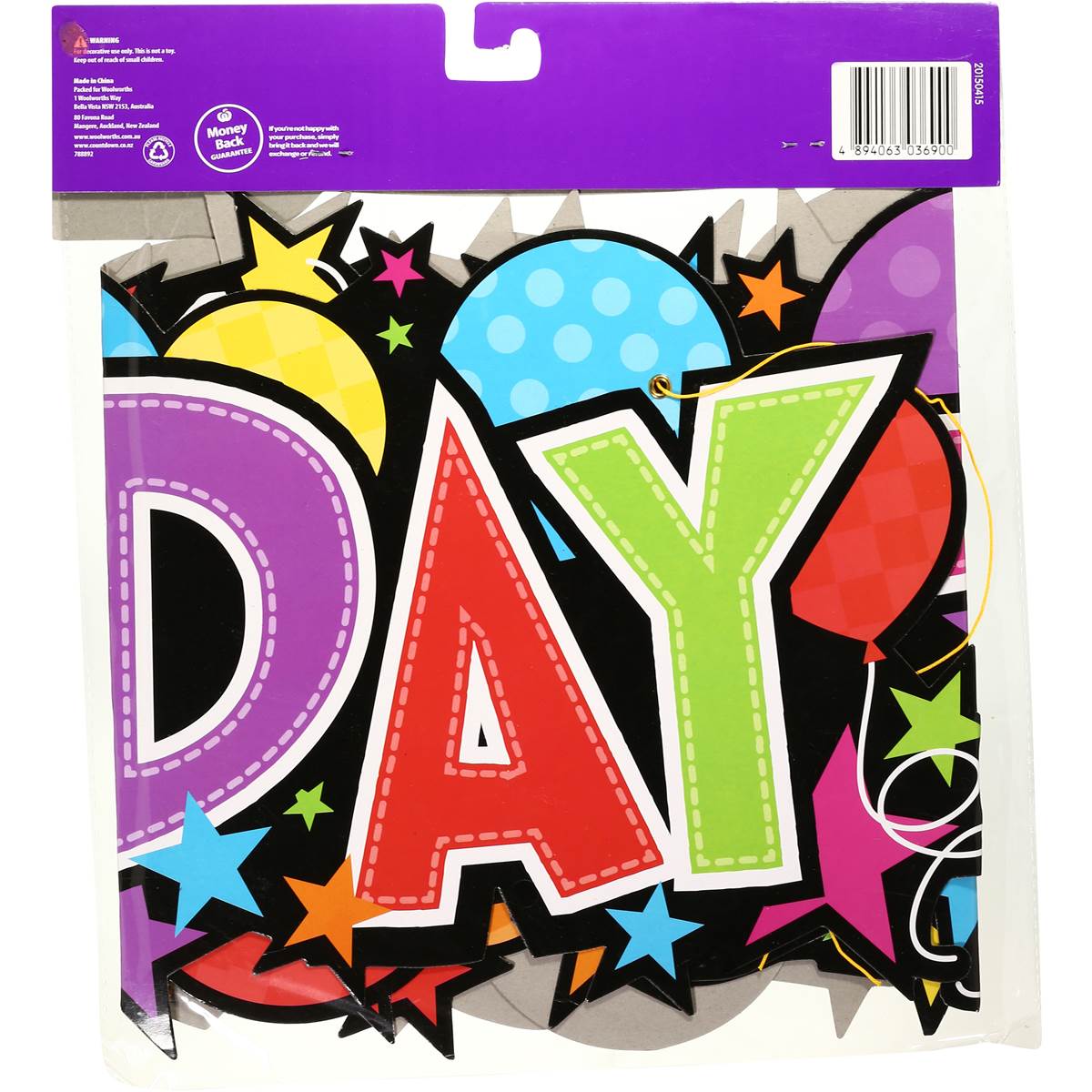 Woolworths Party Banner Happy Birthday 1.36m Each Woolworths