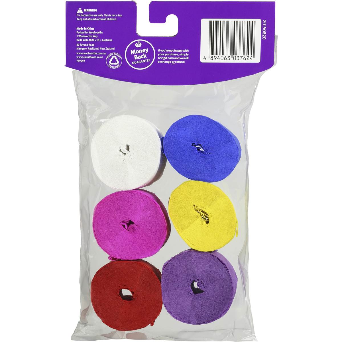 Woolworths Party Decoration Streamers Solid 6 Pack Woolworths