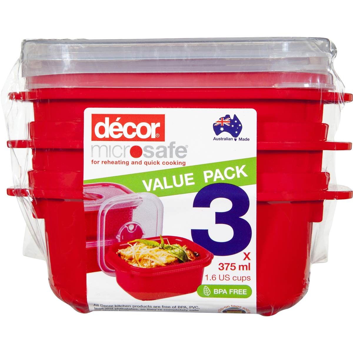 Decor Microsafe Container Oblong 375ml 3pk Woolworths