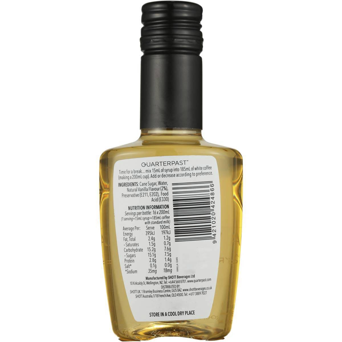 Quarter Past Vanilla Coffee Syrup 250ml Woolworths