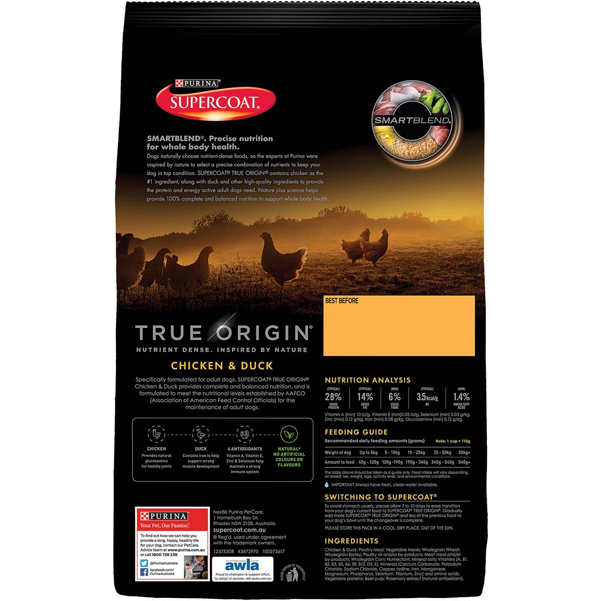 Supercoat Adult True Origin Chicken & Duck Dry Dog Food 2.5kg Woolworths