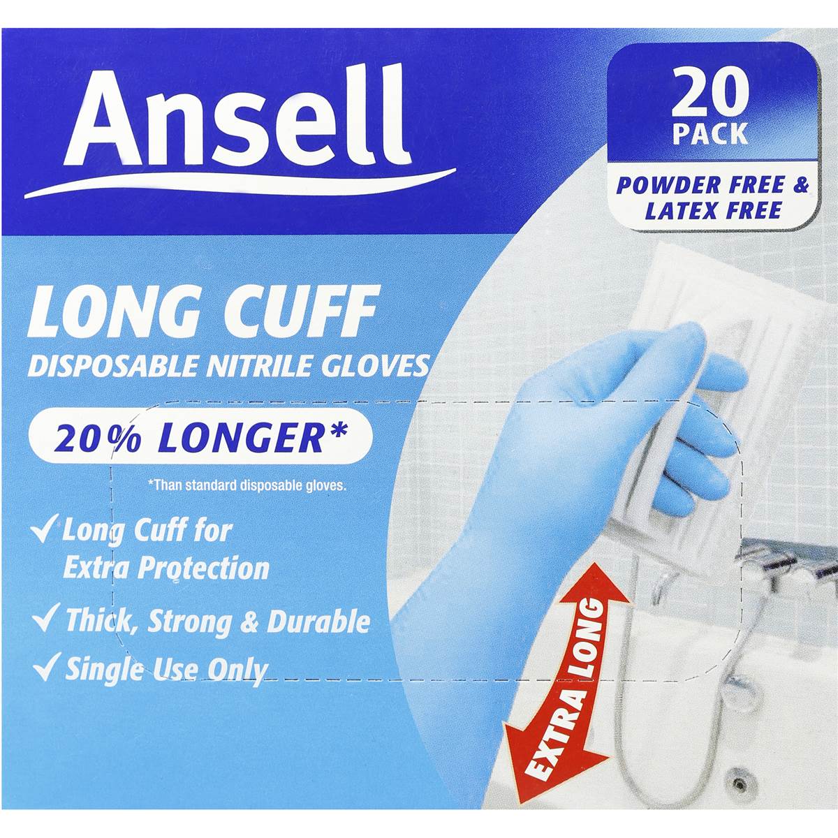Vileda Ansell Gloves Long Cuff Disposable 20 Pack Woolworths