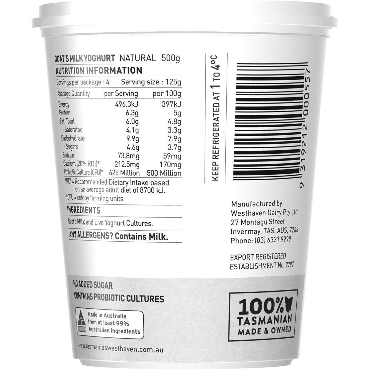 Westhaven Goat's Milk Yoghurt 500g | Woolworths