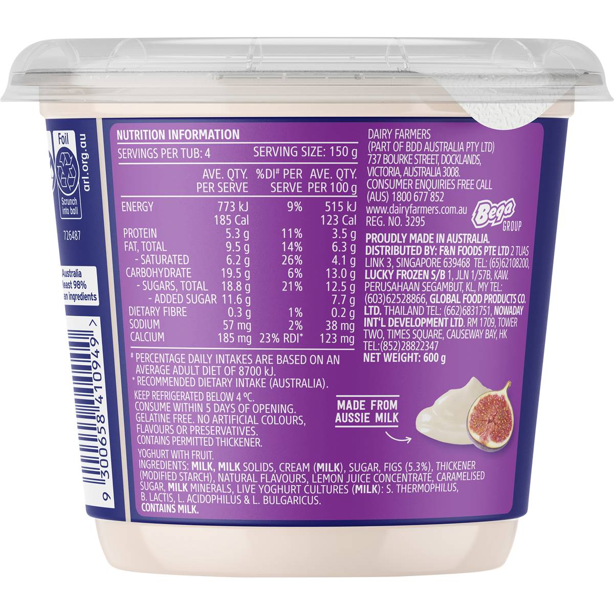 Dairy Farmers Thick & Creamy Caramelised Fig Yoghurt 600g | Woolworths