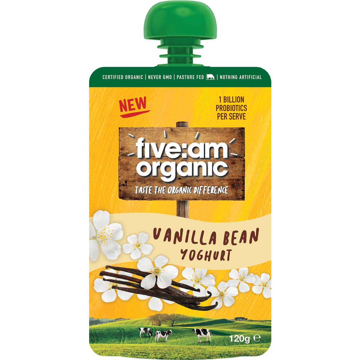Fiveam Organic Vanilla Bean Yoghurt Pouch 120g Woolworths