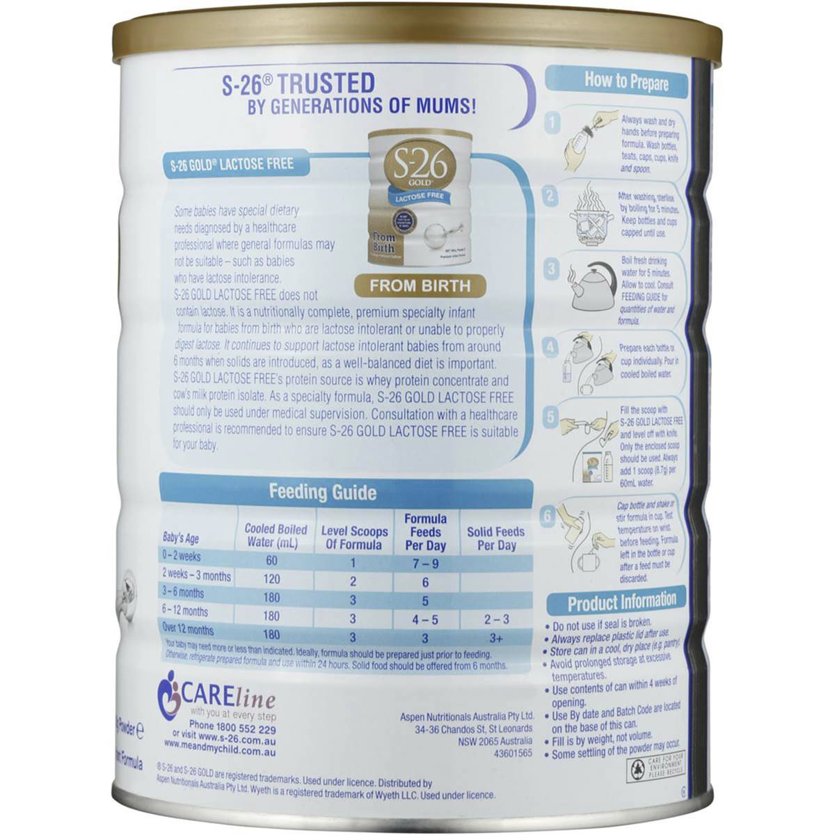 S26 Gold Lactose Free Formula From Birth 900g Woolworths