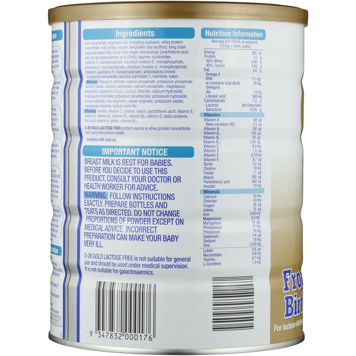 Gold Lactose Free Formula From Birth 900g Woolworths
